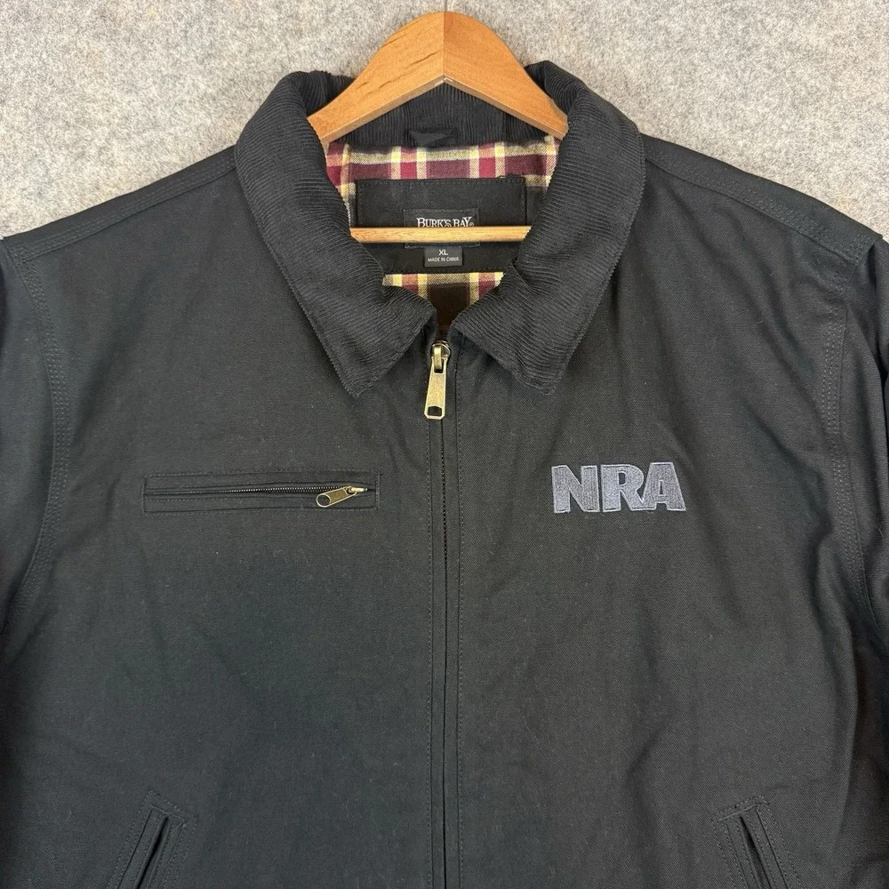 Burks Bay NRA Jacket Mens XL Black Canvas Plaid Lined Corduroy Collar Detroit